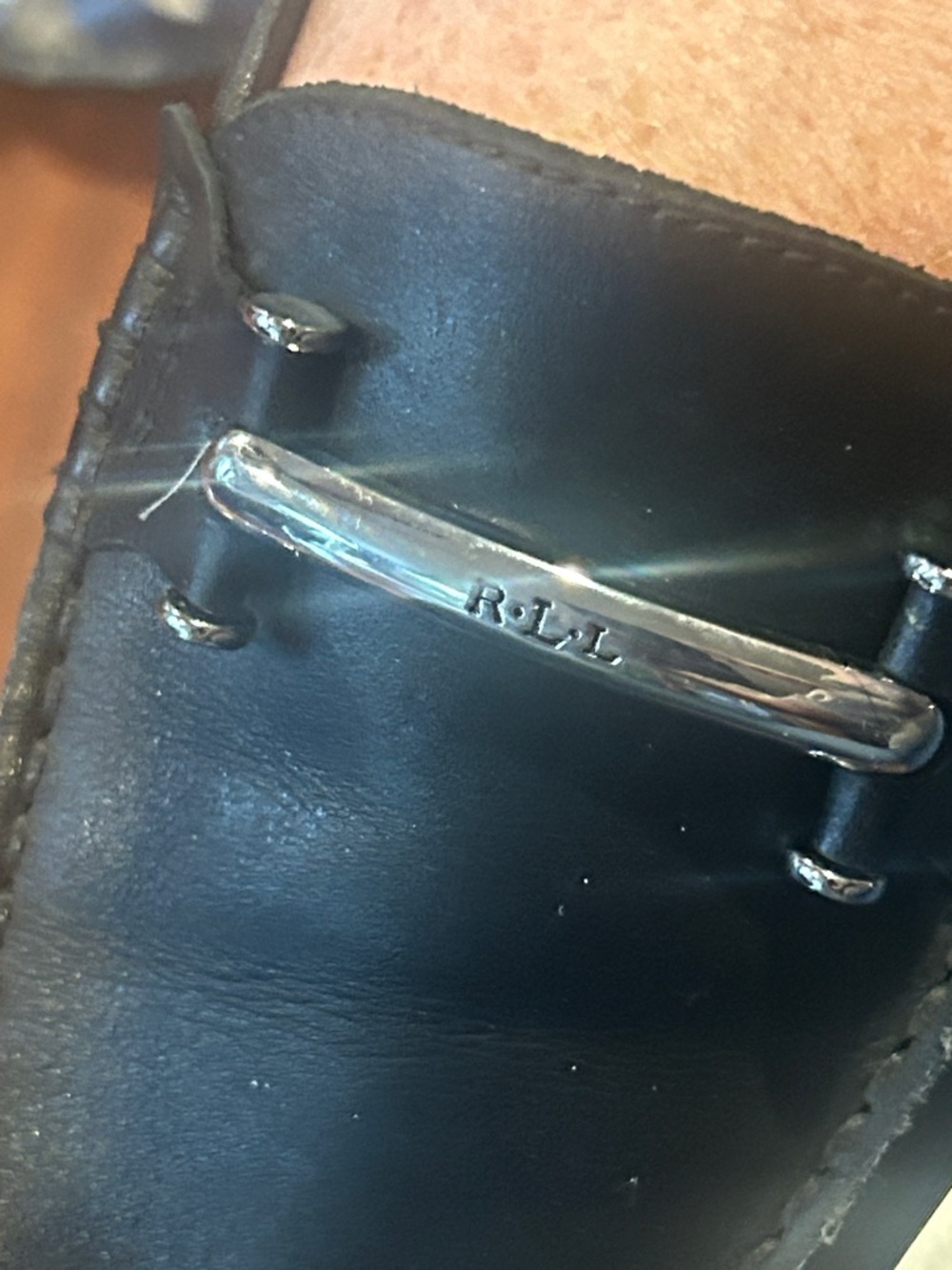 Lauren Ralph Lauren Black Leather Loafers silver hardware size 9.5 - Picture 2 of 6